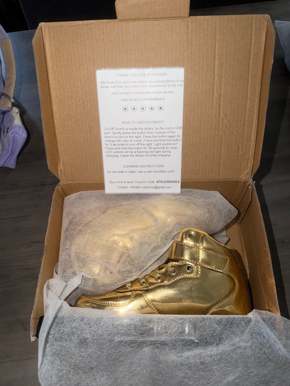 **Must See!!** ATS Metallic Gold High-Top Sneaker with light up soles, Kid Sz 2